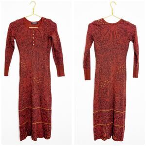 Peruvian Connection Brown Floral Alpaca Wool Sweater Dress Size XS Cottagecore